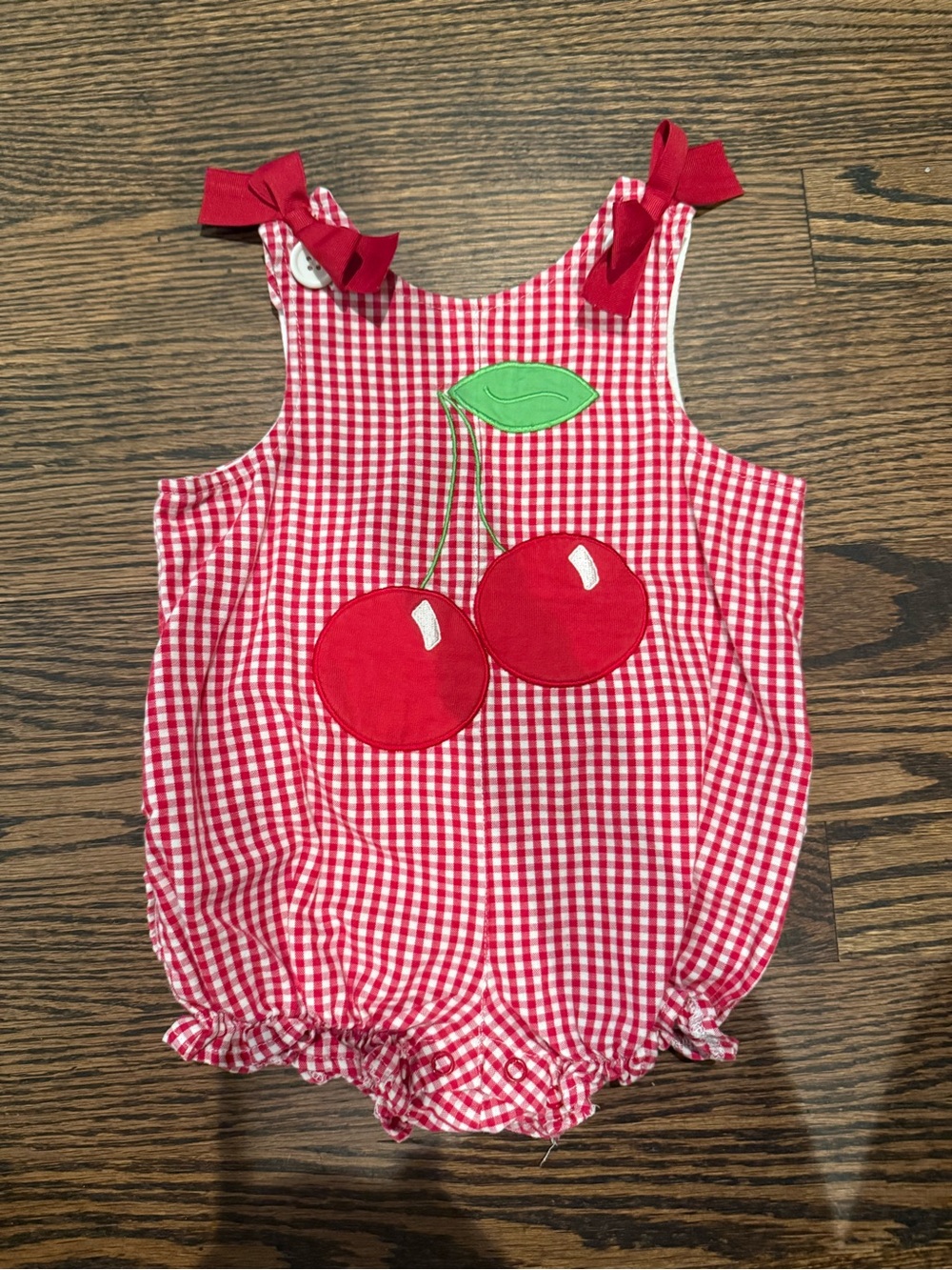 Kids Red Gingham Cherry One-Piece Romper